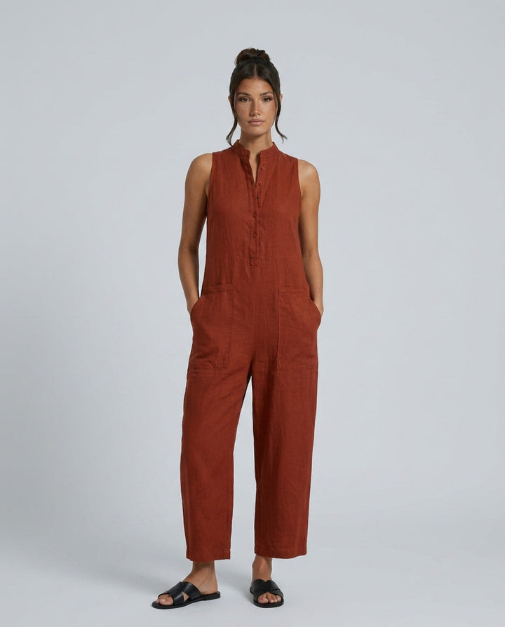 Harlow | Linen Jumpsuit in Red