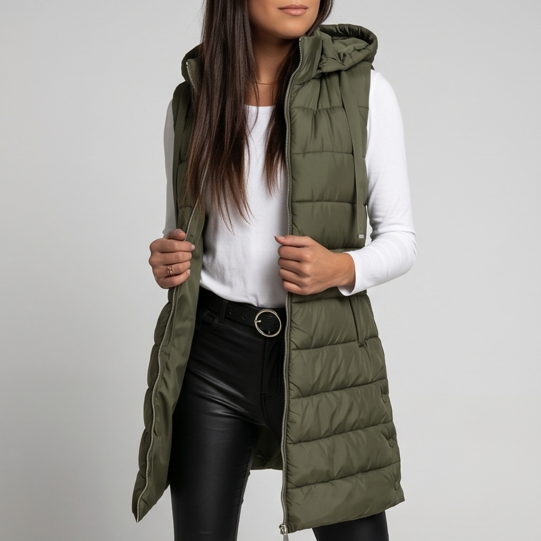 Long Hooded Puffer Vest