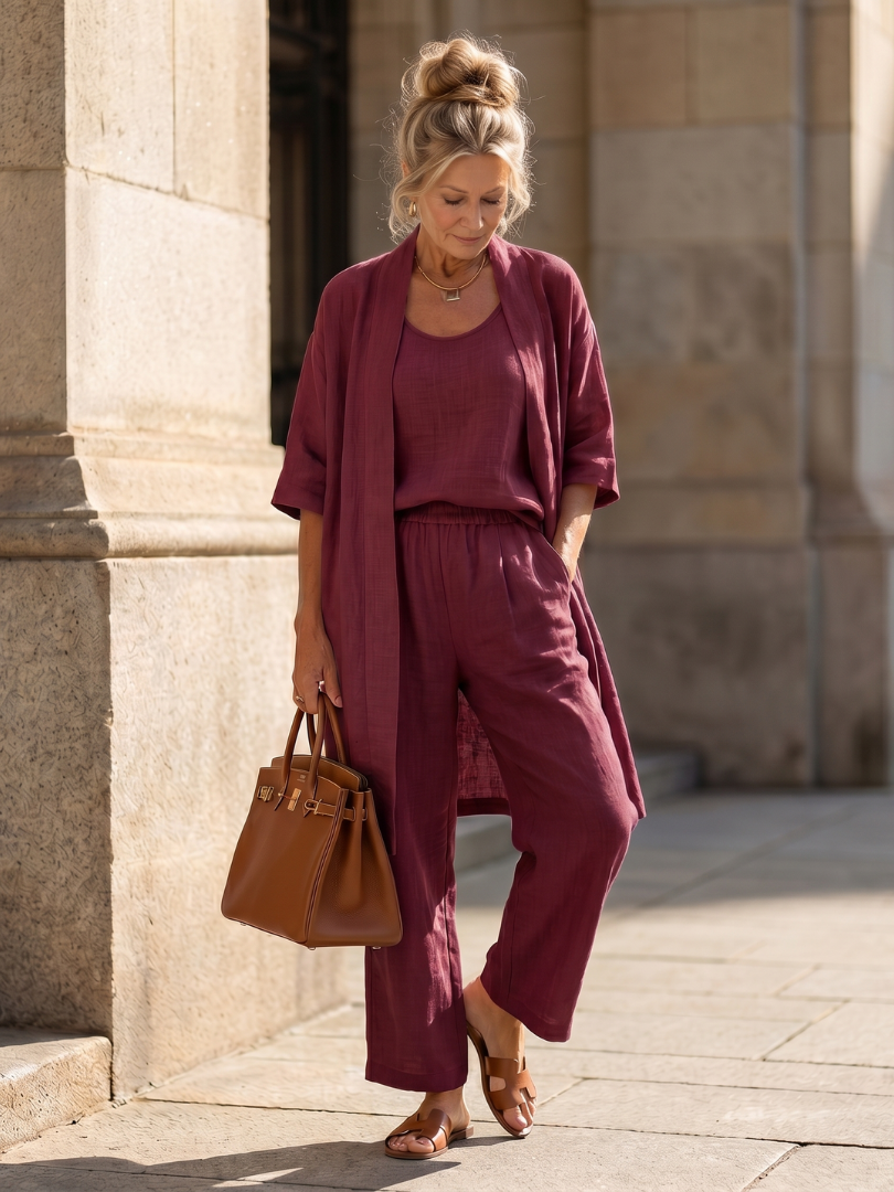 Talia | Three Piece Relaxed Set in Red