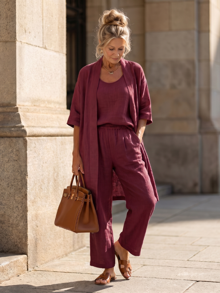Talia | Three Piece Relaxed Set in Red