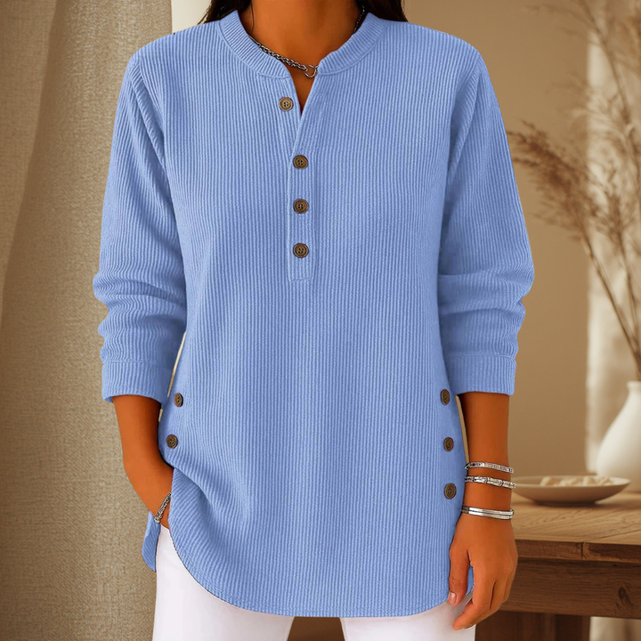 Nora | Button Henley Tunic in Blue