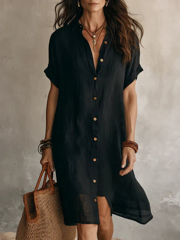 Sadie | Shirt Midi Dress in Black