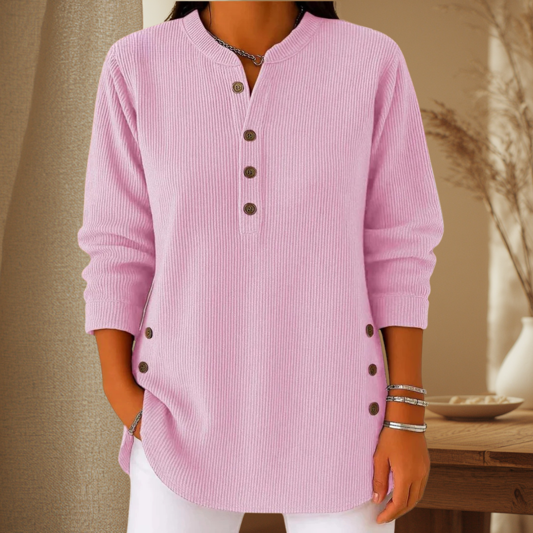 Nora | Button Henley Tunic in Pink