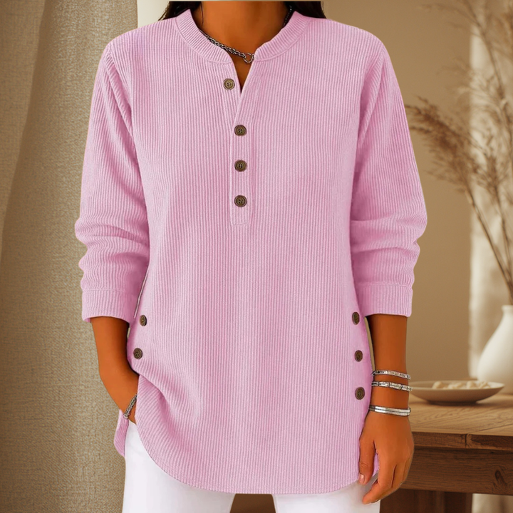 Nora | Button Henley Tunic in Pink