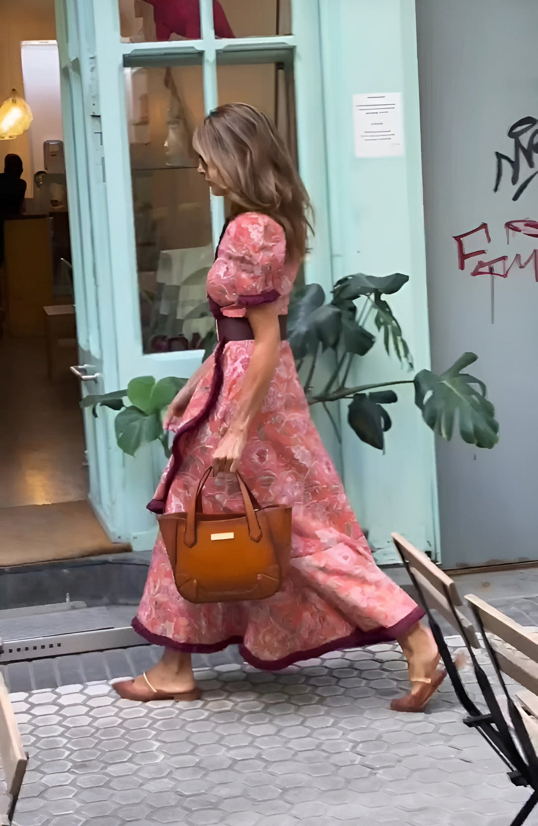 Francesca | 女士优雅粉色超长连衣裙 — 浪漫修身款