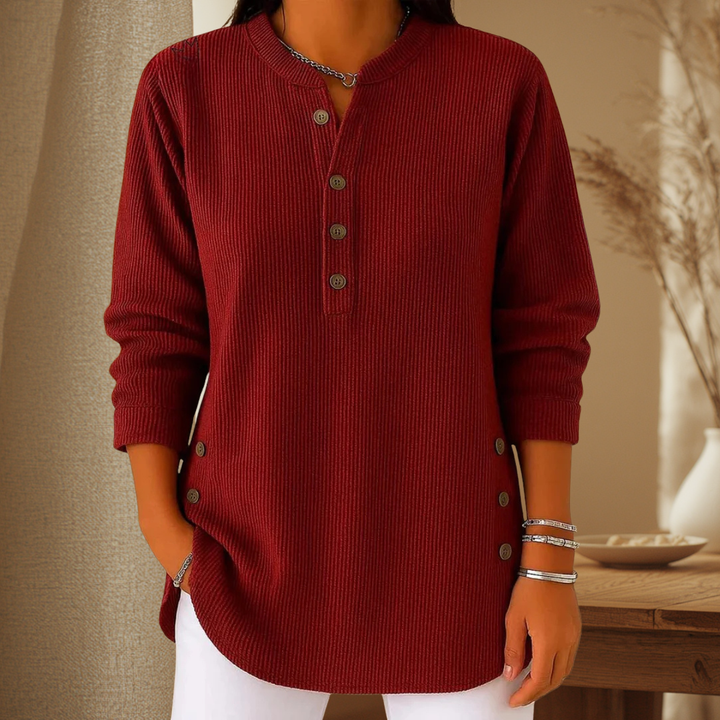 Nora | Button Henley Tunic in Burgundy