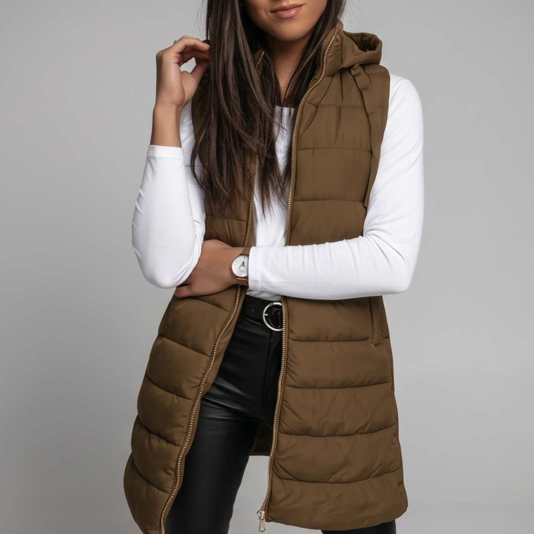 Long Hooded Puffer Vest