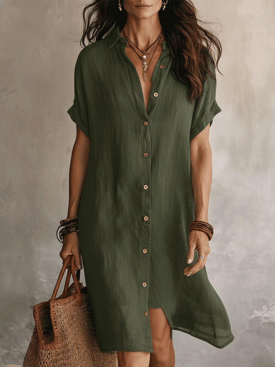Sadie | Shirt Midi Dress in Green