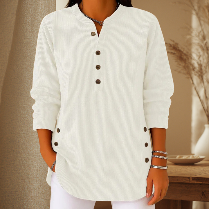 Nora | Button Henley Tunic in White