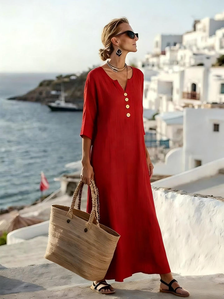 Nadia | Linen Shirt Dress in Red