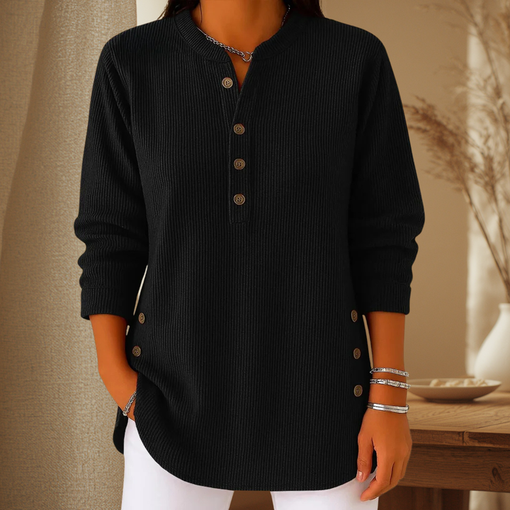 Nora | Button Henley Tunic in Black