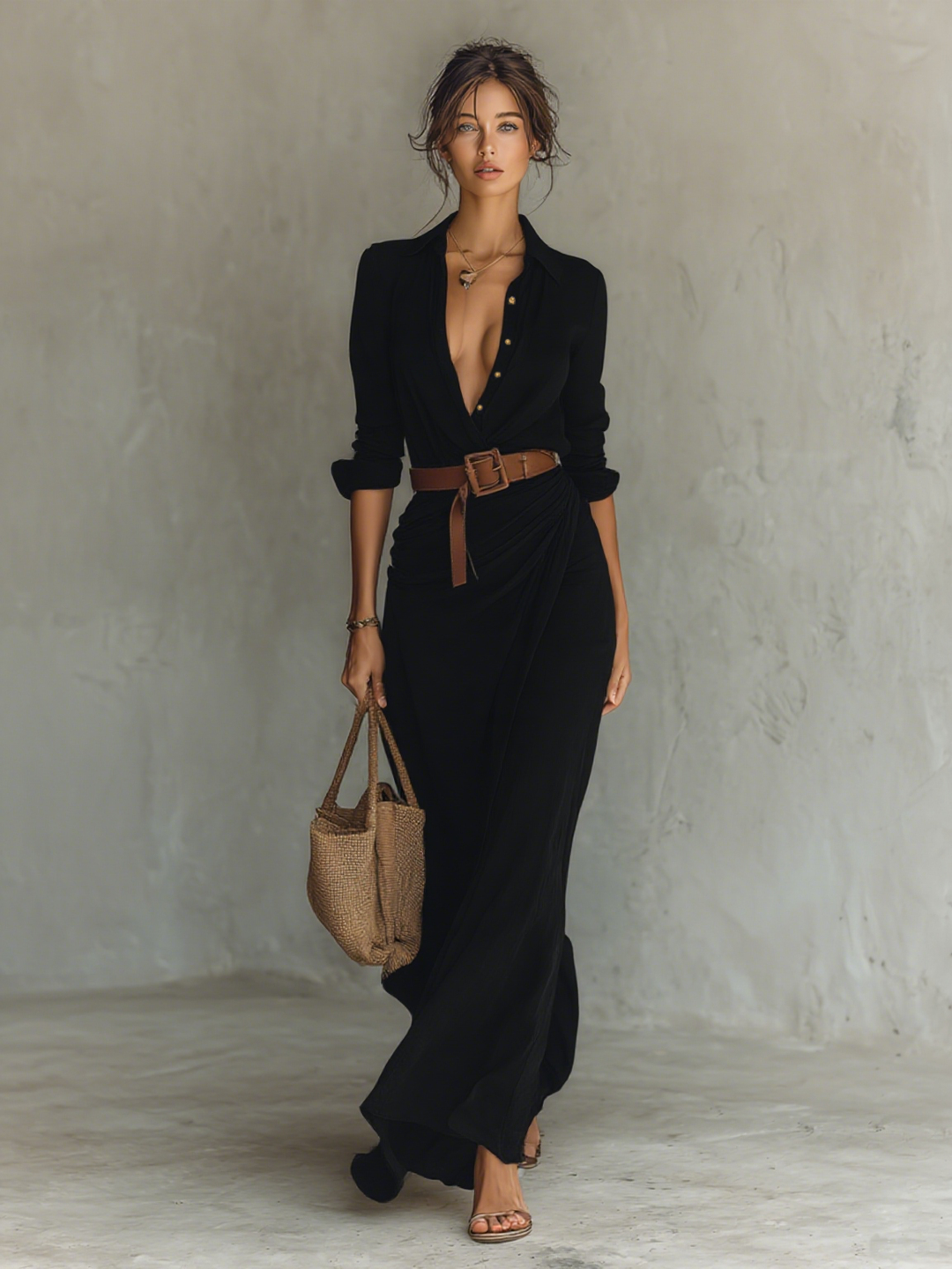 Isla | Collared Maxi Dress in Black