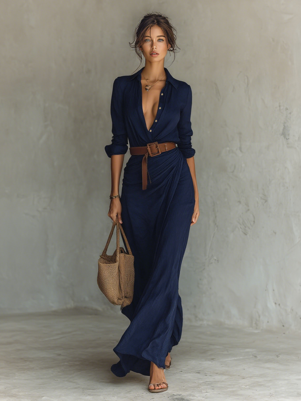 Isla | Collared Maxi Dress in Navy