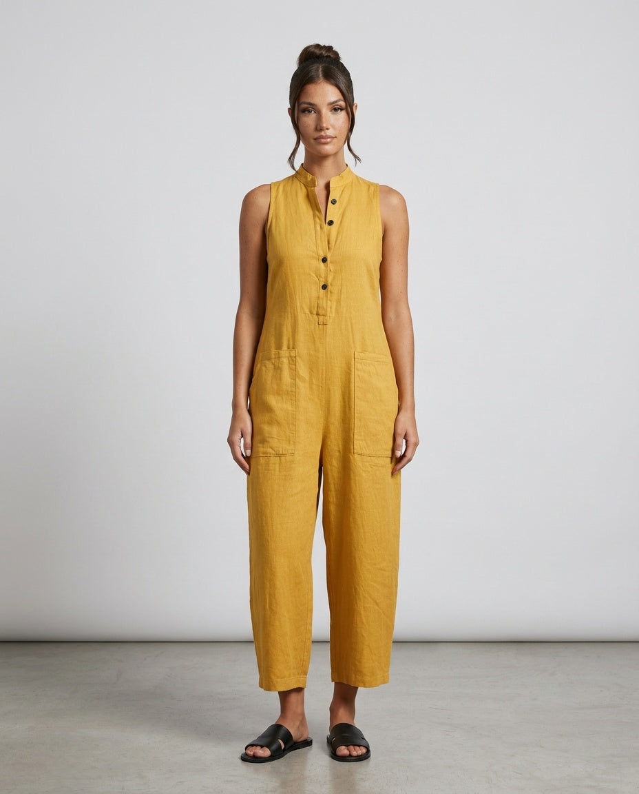 Harlow | Linen Jumpsuit in Yellow