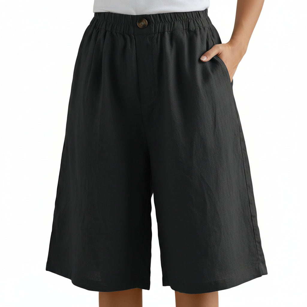 Elsie | Linen Blend Shorts in Black