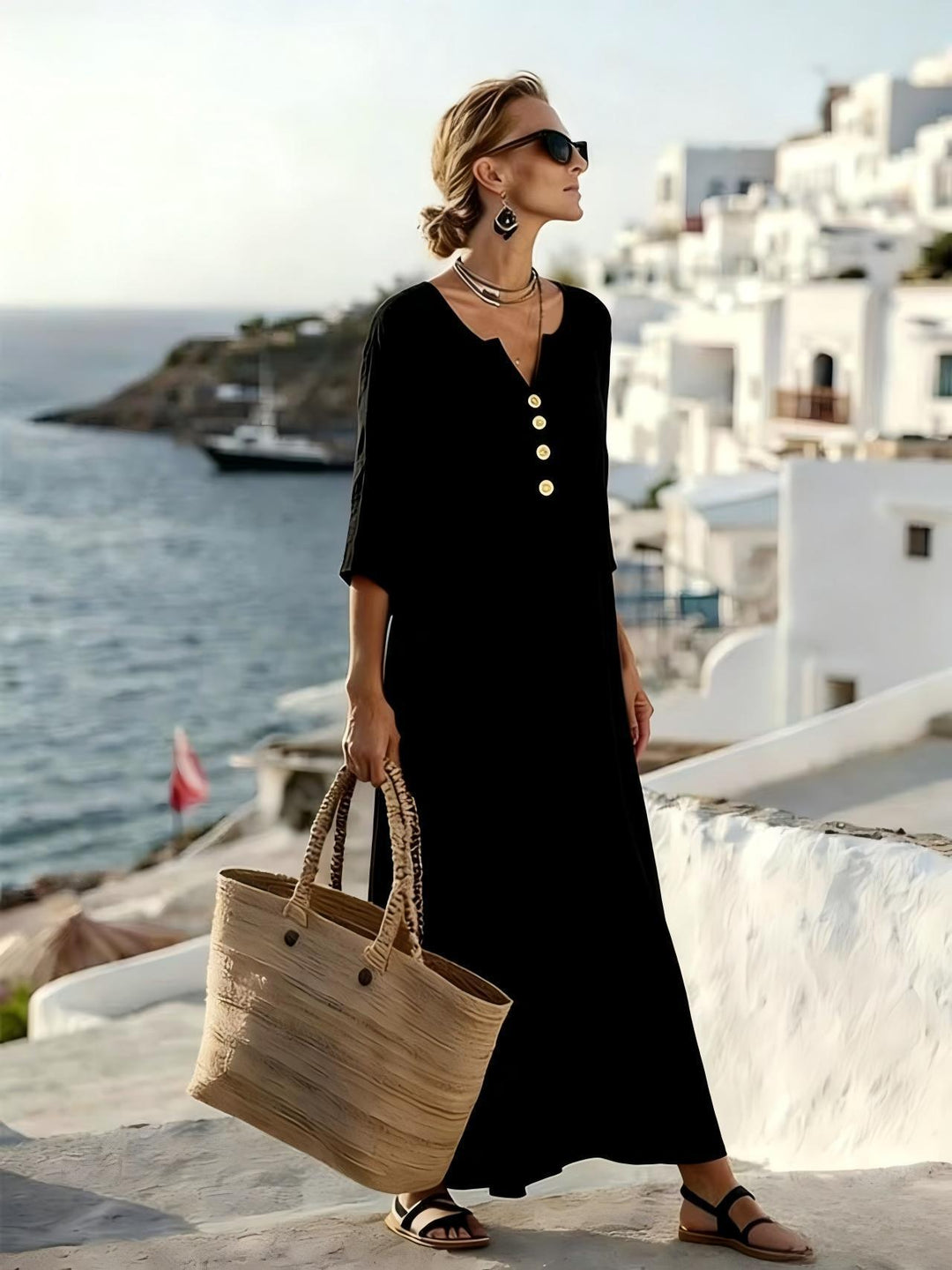 Nadia | Linen Shirt Dress in Black