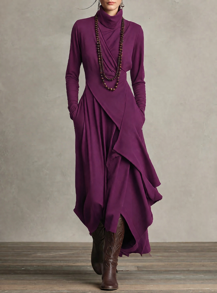 Arielle™ Vintage Asymmetrical Turtleneck Dress