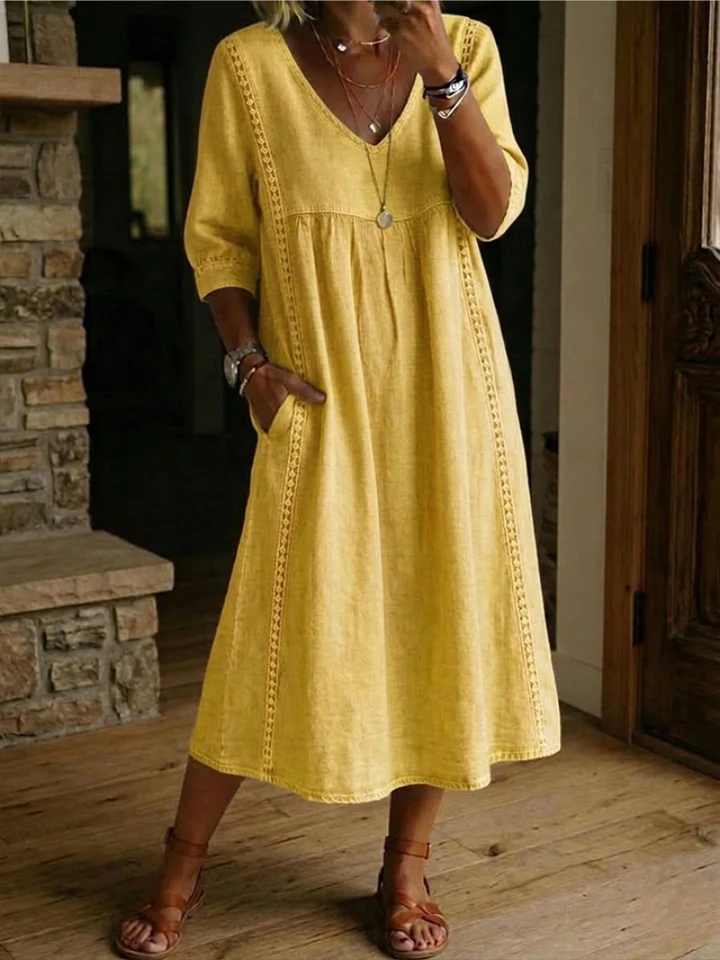 Maeve | V-Neck Dress in Yellow