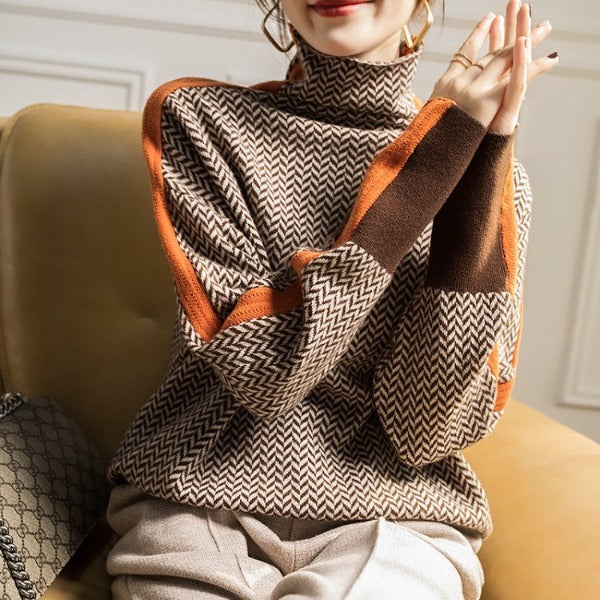 Sienna | Striped Contrast Turtleneck Sweater