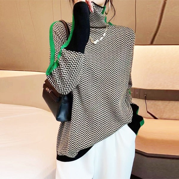 Sienna | Striped Contrast Turtleneck Sweater