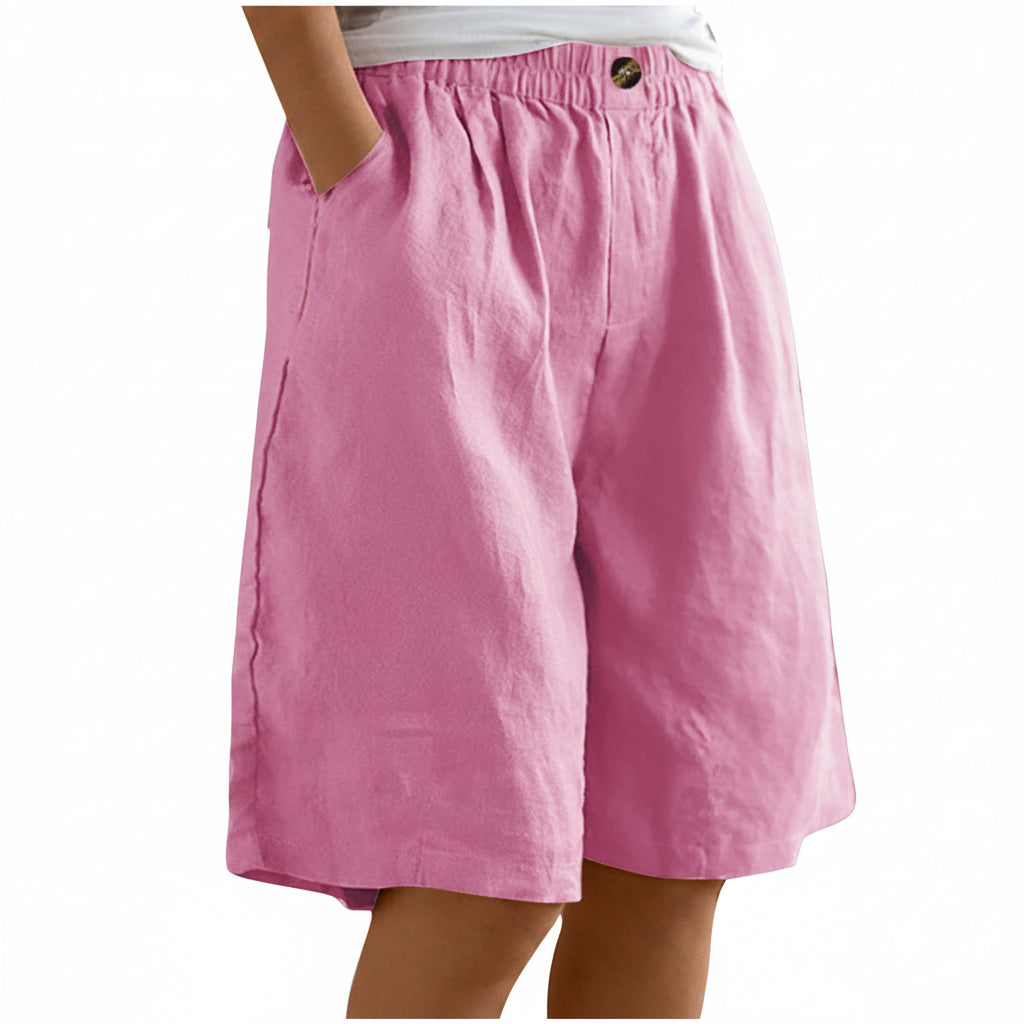 Elsie | Linen Blend Shorts in Rose Red