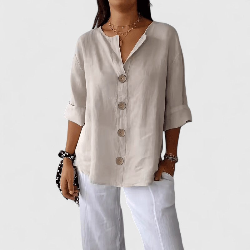 Cathlyn | V-Neck Blouse in Apricot