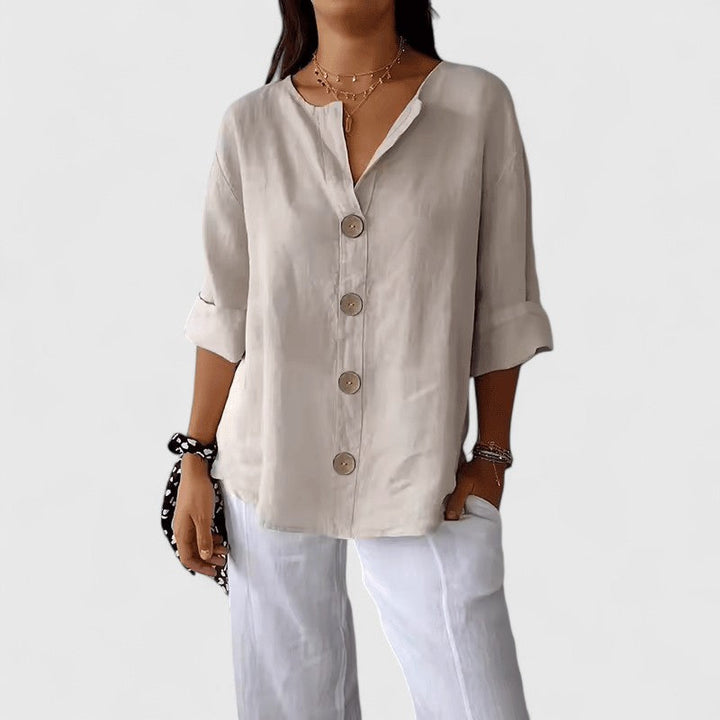 Cathlyn | V-Neck Blouse in Apricot