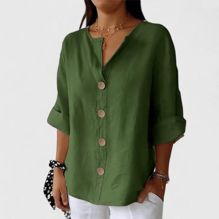 Cathlyn | V-Neck Blouse in Army Green