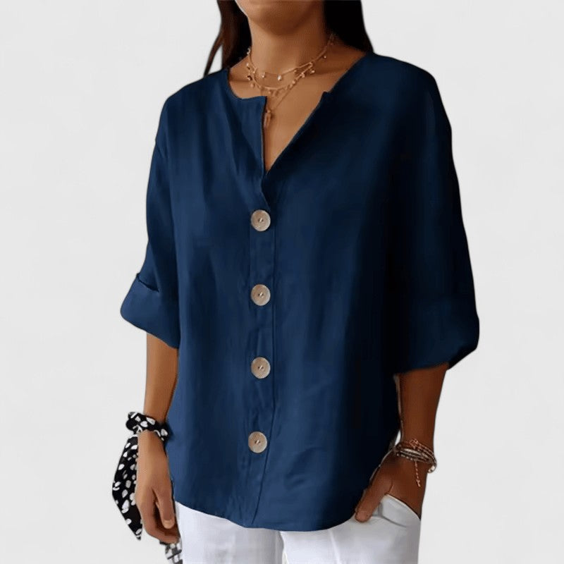 Cathlyn | V-Neck Blouse in Navy Blue