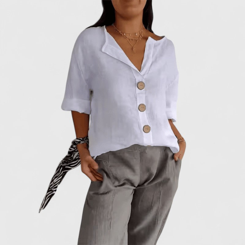 Cathlyn | V-Neck Blouse in White