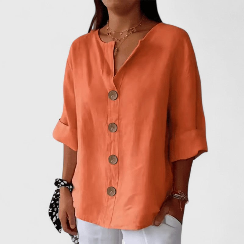 Cathlyn | V-Neck Blouse in Orange