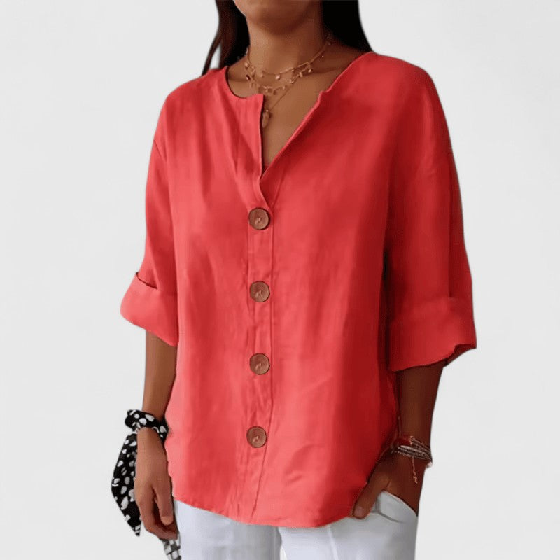 Cathlyn | V-Neck Blouse in Red