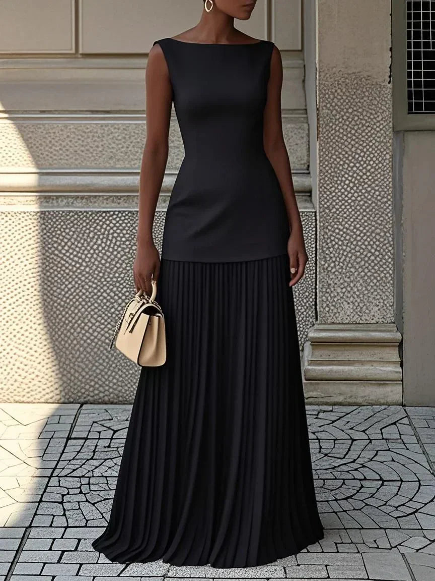 Margaux | Pleated Maxi Dress in Black