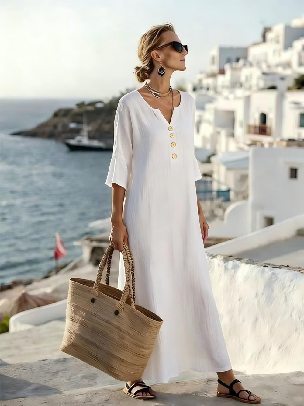 Nadia | Linen Shirt Dress in White