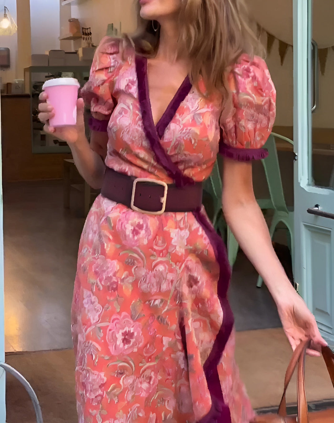 Francesca | 女士优雅粉色超长连衣裙 — 浪漫修身款