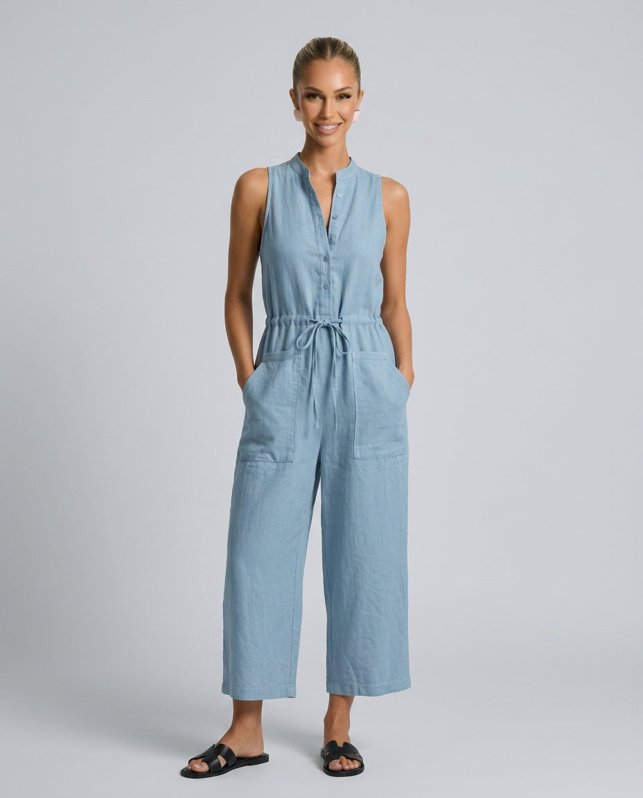 Harlow | Linen Jumpsuit in Blue