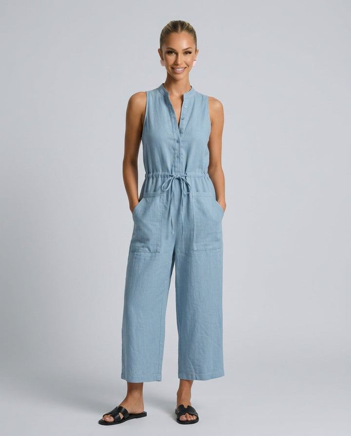 Harlow | Linen Jumpsuit in Blue