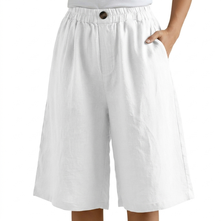 Elsie | Linen Blend Shorts in White