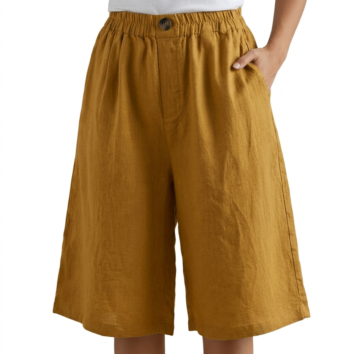 Elsie | Linen Blend Shorts in Yellow