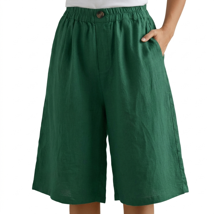 Elsie | Linen Blend Shorts in Green