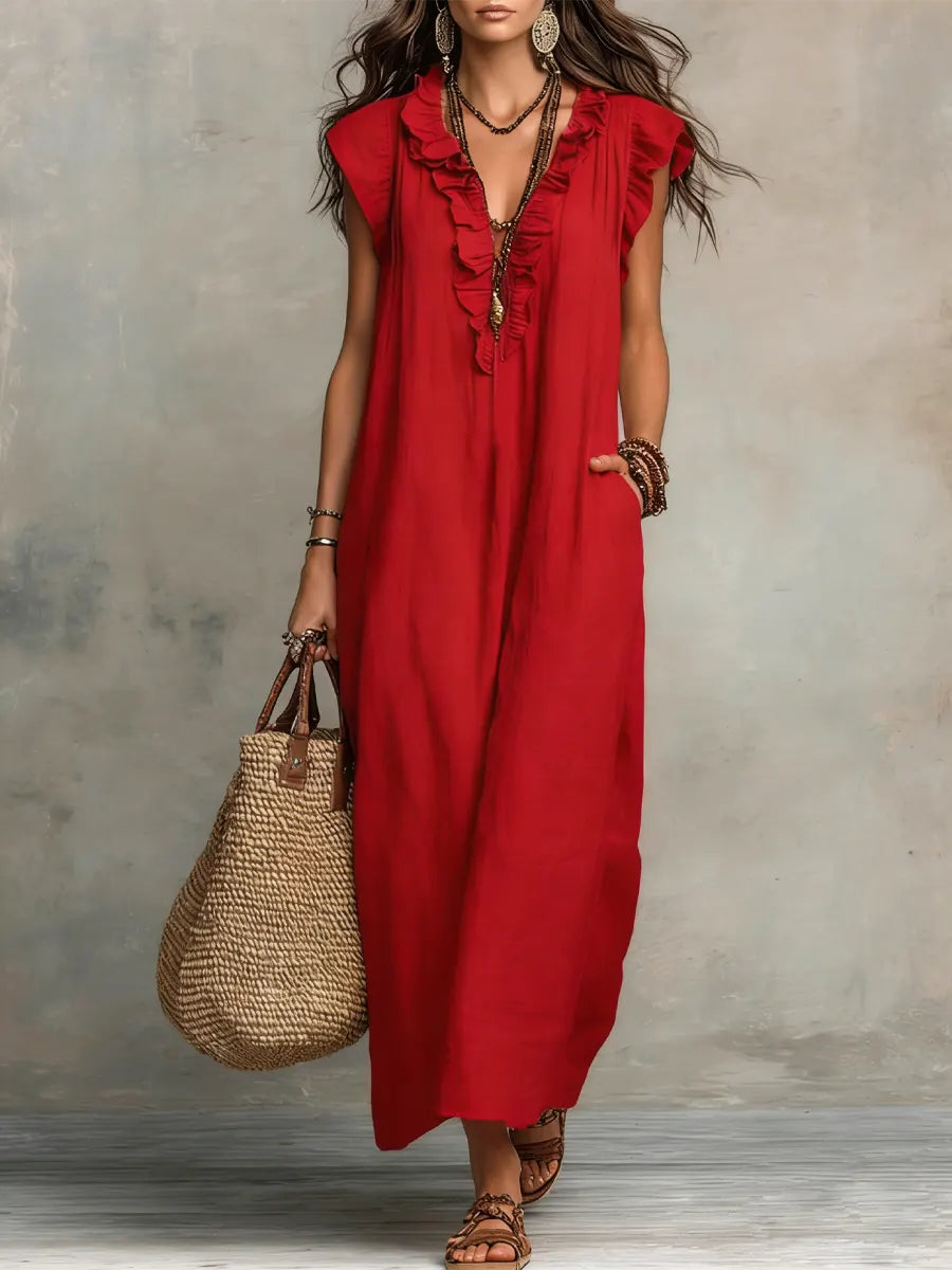 Willow | Linen Maxi Dress in Red