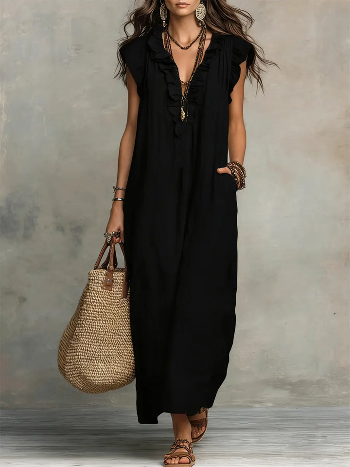 Willow | Linen Maxi Dress in Black