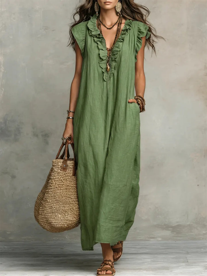 Willow | Linen Maxi Dress in Green
