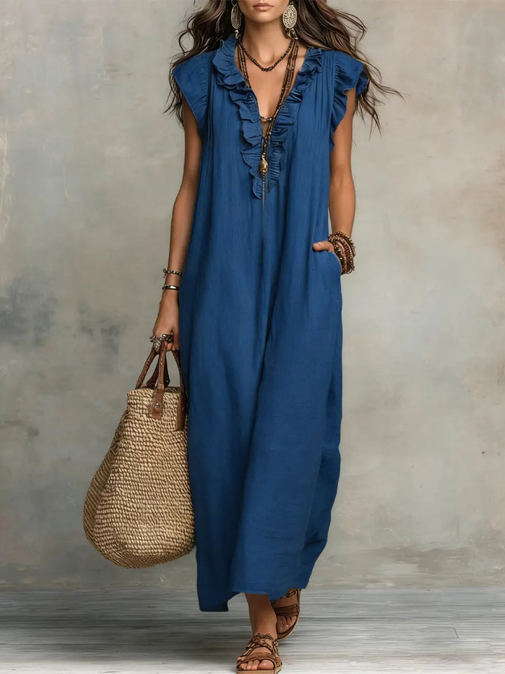 Willow | Linen Maxi Dress in Blue