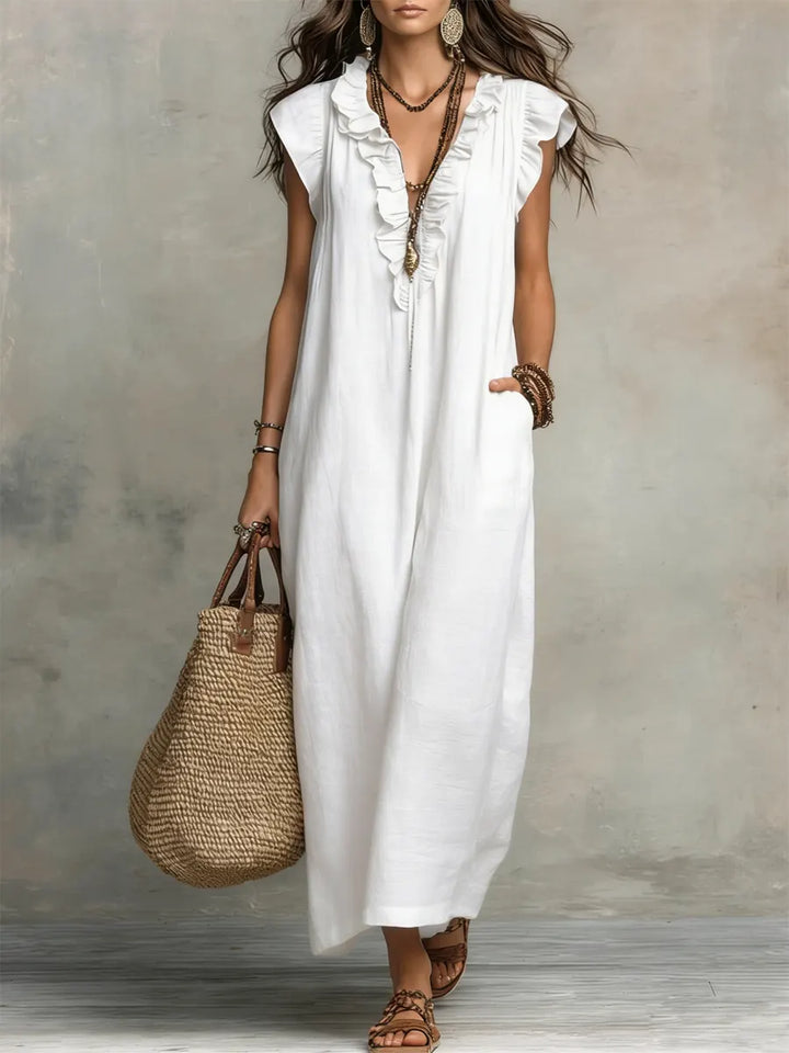 Willow | Linen Maxi Dress in White