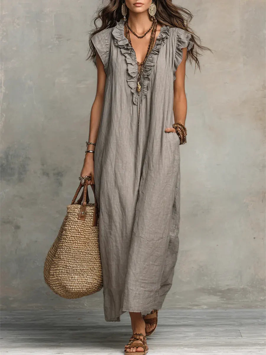 Willow | Linen Maxi Dress in Grey