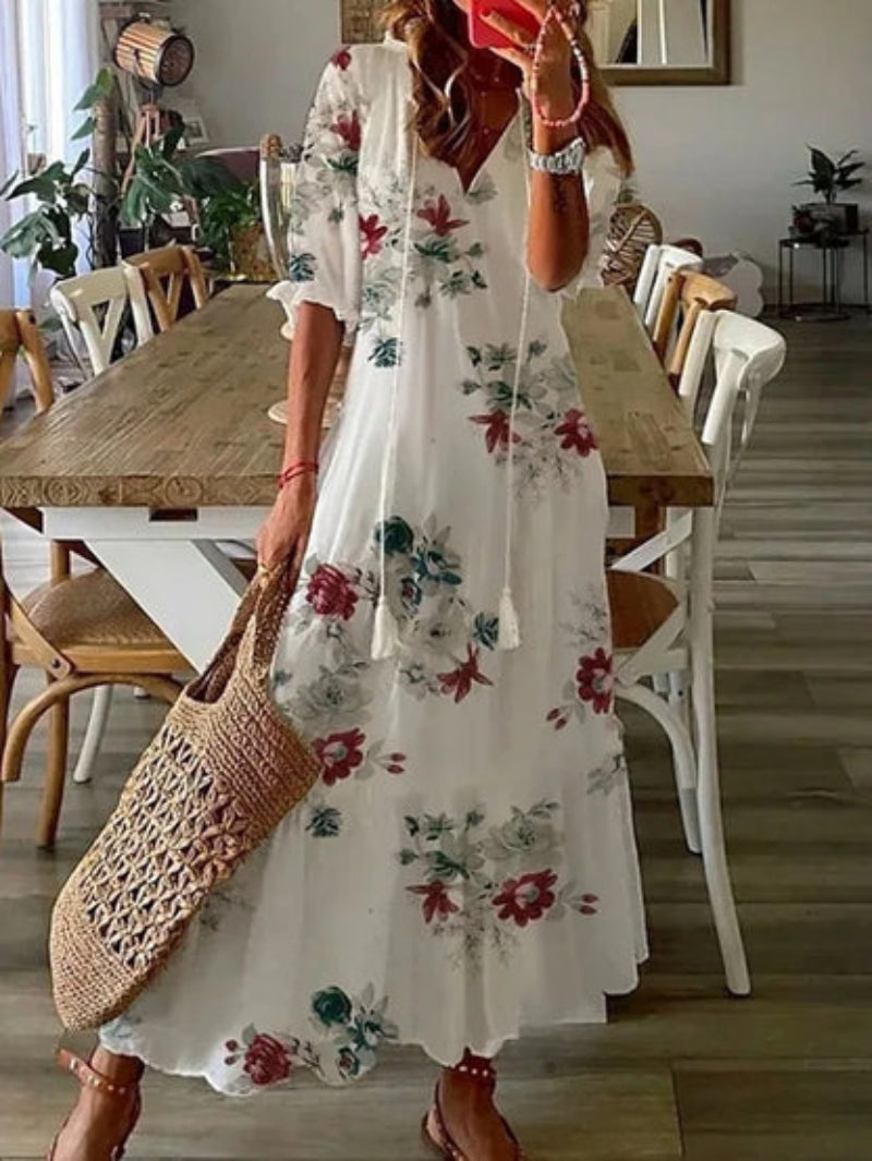 Suzanne | 女士波西米亚复古深V领夏季长裙